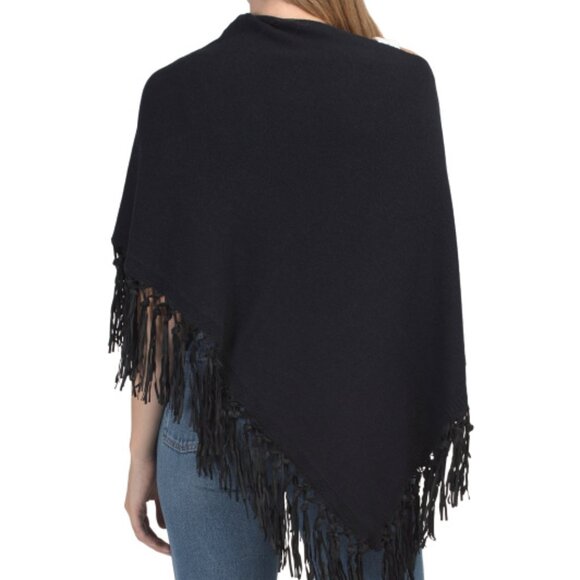 TESMA Made In Italy Cashmere And Wool Blend Poncho With Suede Fringe - Picture 4 of 4